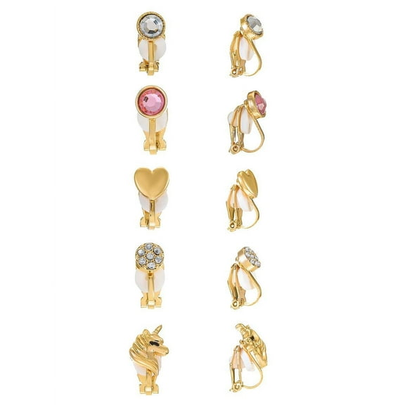 Wonder Nation Girls Goldtone Clip-On Earring Set, 5 Pairs
