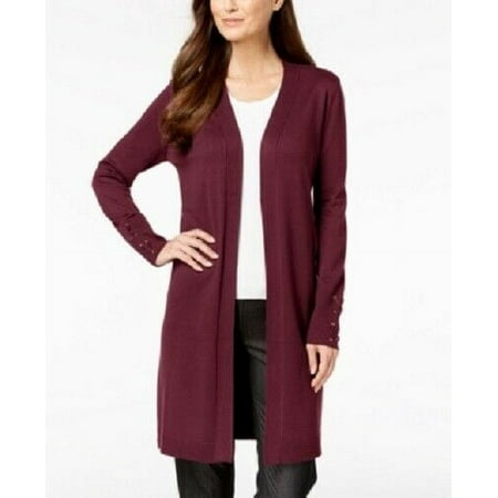 JM Collection Women's Plus Lace up Cuff Duster Cardigan Purple Size 3X