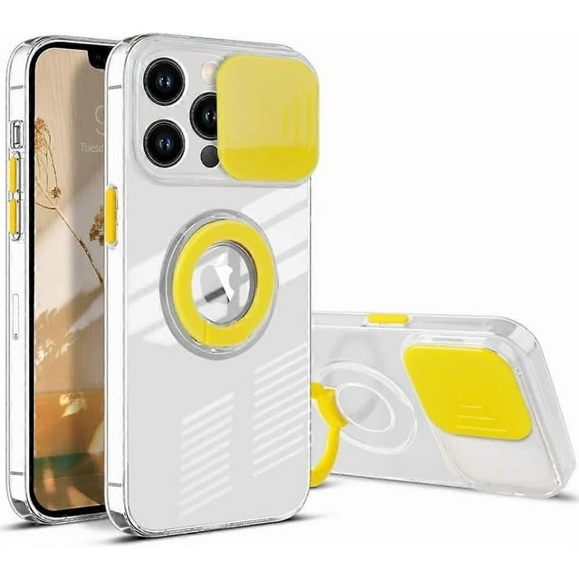 Design for iPhone 14 Pro Max Case Clear Bumper Slim Protective Candy Color Slide Camera Lens Cover and Built-in Kickstand Ring Holder Stand Protector