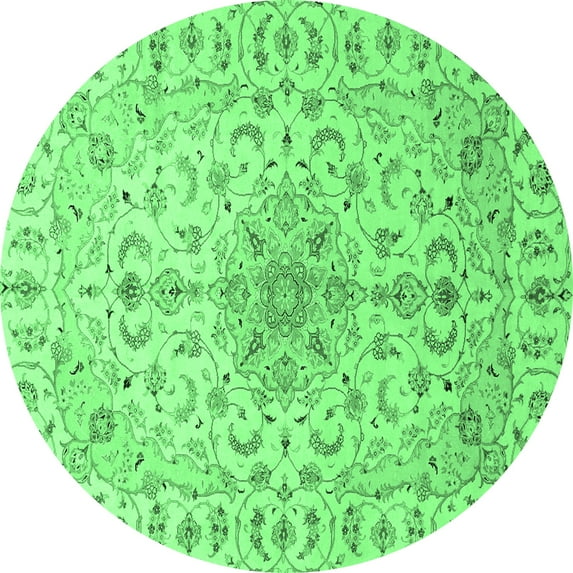 Ahgly Company Indoor Round Medallion Emerald Green Traditional Area Rugs, 3' Round