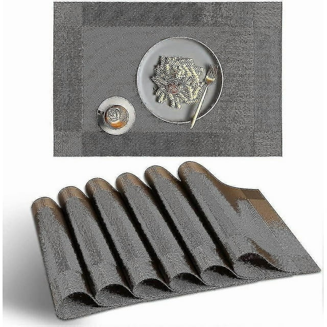 Placemat, 6 Pcs Of Non-slip Heat Resistant Pvc Place Mats, Washable Vinyl Placemats - Brown