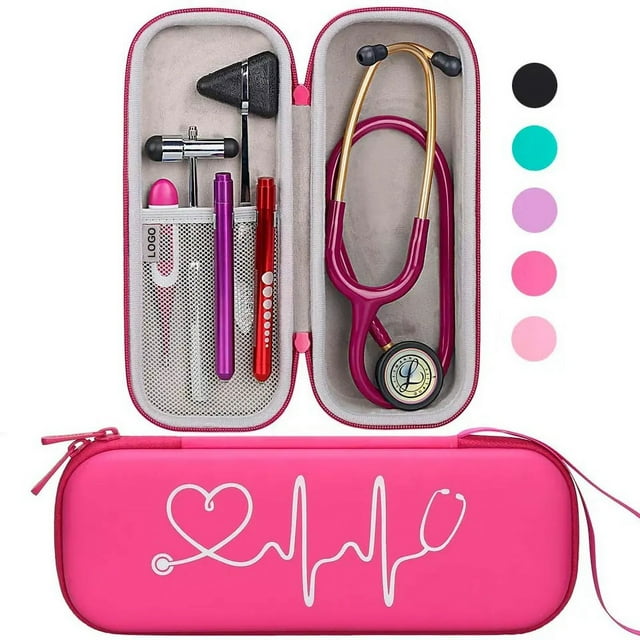 ER Estuche para estetoscopio para estetoscopios 3M Littmann Classic III, Lightweight II S.E, MDF Acoustica Deluxe - Espacio adicional para tijeras de vendaje de trauma EMT y linterna LED Rojo Verde