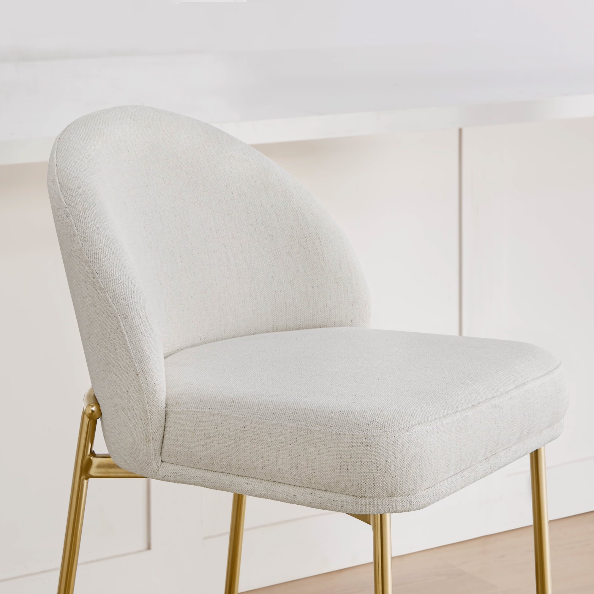 Spruce & Spring Modern Counter Bar Stool with Metal Arc Backrest and Upholstered Seat Set of 2, Cream with Bronze Legs