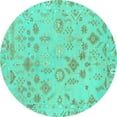thumbnail image 1 of Ahgly Company Machine Washable Indoor Round Oriental Turquoise Blue Traditional Area Rugs, 6' Round, 1 of 4