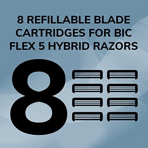 BIC Flex 5 Recharges pour Hommes, 5 Lames Recharges de Rasoir, 8 Cartouches de Rasoir