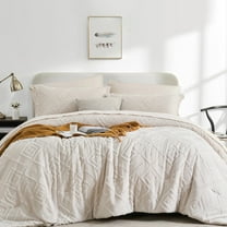 Flymme Beige Tufted Comforter Set Queen Size 7 Piece Bed in a Bag Shabby Chic Boho Comforter and Sheet Set Soft Microfiber Complete Bedding Sets
