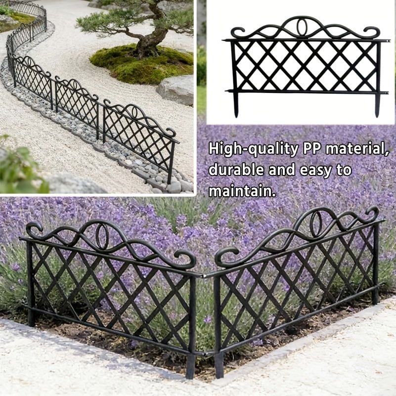 Set of Six Decorative Garden Fence Panels and Borders, Durable Plastic Outdoor Landscape Edging Fencing with End Caps, Ideal for Patio, Yard, Flower Bed, and More. Simple Installation