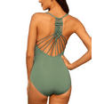 thumbnail image 3 of Firpearl Women's One Piece Swimsuits V Neck Hand-Braid Macrame Ruched Slimming Tummy Control Bathing Suit, 3 of 8