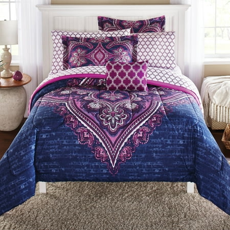Mainstays Grace Medallion Purple Complete Bedding