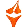 thumbnail image 2 of KIHOUT Women's One Shoulder Bikini Swimsuit Set | Solid Color Ribbed Fabric Underwire Padded Top with Cheeky Bottom | Two Piece Bathing Suit, 2 of 5