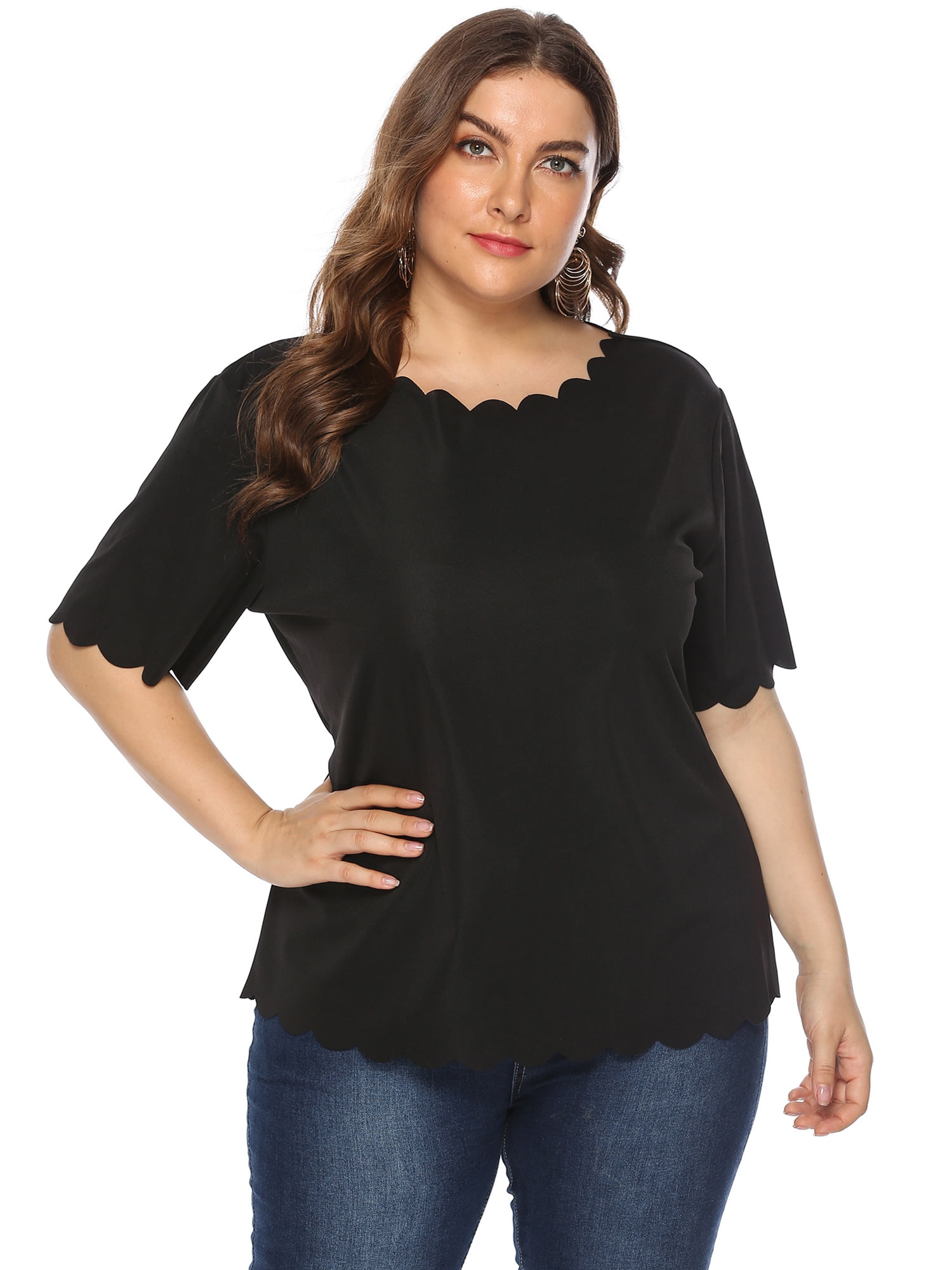 Shiaili Ribbed Plus Size Tshirts for Women High Stretch Tops Flowy Basic Tee at  Women’s Clothing store