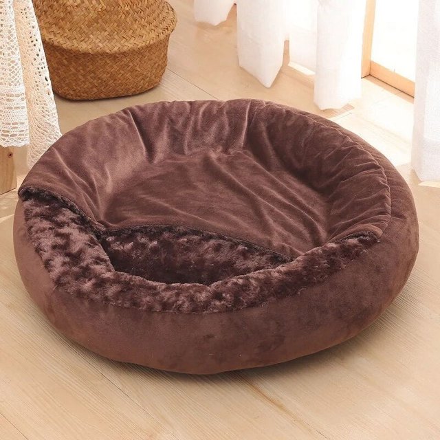 Small Dog Bed Cat Bed with Hooded Blanket Cozy Cuddler Orthopedic Puppy Pet Bed Donut Round Dog Burrow Cat Cave Anti-Slip Bottom ShopWise Round
