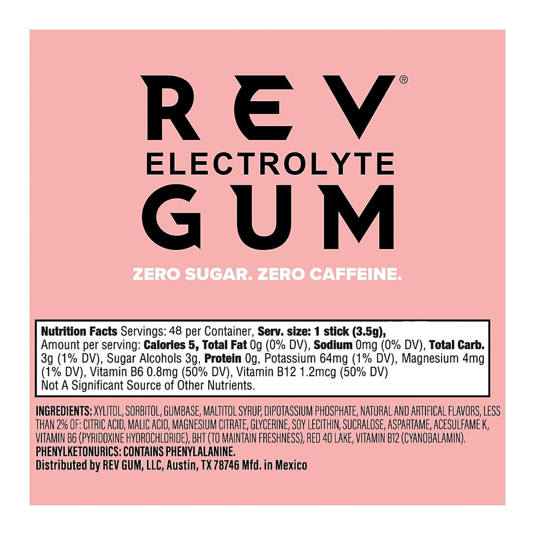 Rev Electrolyte Gum - Watermelon Lime, 8 ct in 6 Packs (48 Sticks total)
