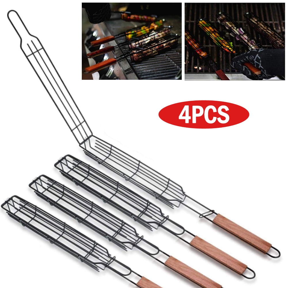 Grilling Basket & Kabob Skewers Set of 4 NonStick Kabob Grilling
