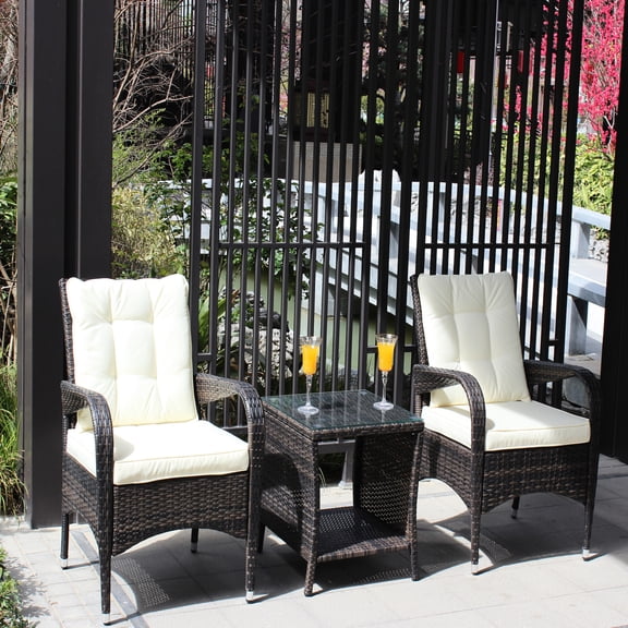 3 Piece Outdoor Furniture : Sectional With Beige Cushions - Includes 2 Chairs, Coffee Table Tempered Glass Patio : Seat & Stylish Living