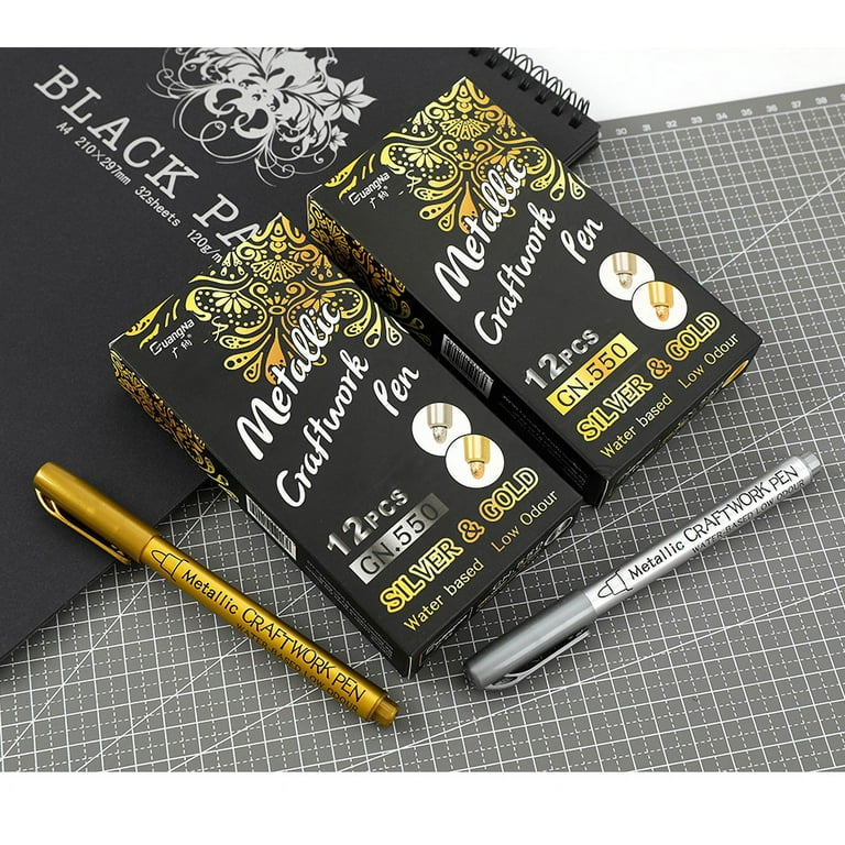 Eqwljwe Premium Metallic Markers Pens - Silver and Gold Paint Pens for Black Paper, Glass, Rock Painting, Halloween Pumpkin, Card Making, Scrapbook