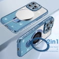 thumbnail image 2 of Magnetic Stand for iPhone 15 Pro Case [Compatible with Magsafe][Built-in Camera Lens Protector] Diamond Glitter Bling Cute Bumper Shockproof Slim Phone Case for Women Girls 6.1", Blue, 2 of 12