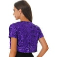 thumbnail image 6 of Aislor Women's Shiny Sequin Jacket Short Sleeve Open Front Cardigan Jacket Bolero Shrug Coat Tops Purple One Size, 6 of 7