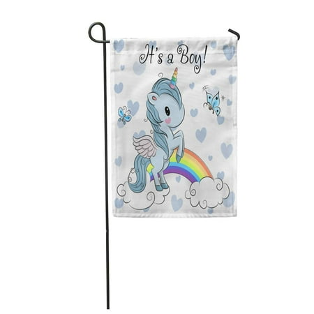 Butterfly Announcements - LADDKE Blue Announcement Baby Cute Cartoon Unicorn Boy Beauty Birth Butterflies Garden Flag Decorative Flag House Banner 12x18 inch