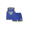 thumbnail image 3 of Fdqin Boys Shorts Set Letters Printed Basketball Jersey Lightweight Sleeveless Tank Top and Track Shorts Summer Outfits White Red Blue 7-8 Years, 3 of 7