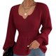 thumbnail image 1 of Jersey De Punto De Manga Larga Para Mujer Jersey Sexy Con Cuello En V Y Hombros Caídos Babydoll Suéter Con Manga De Linterna De Color Puro Prendas De Punto De Cintura Delgada, 1 of 6