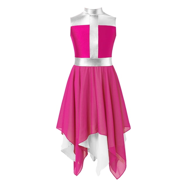 Moggemol Robe de Danse Sans Manches pour Filles, Prière, Église, Danse Lyrique, Rose Vif 12