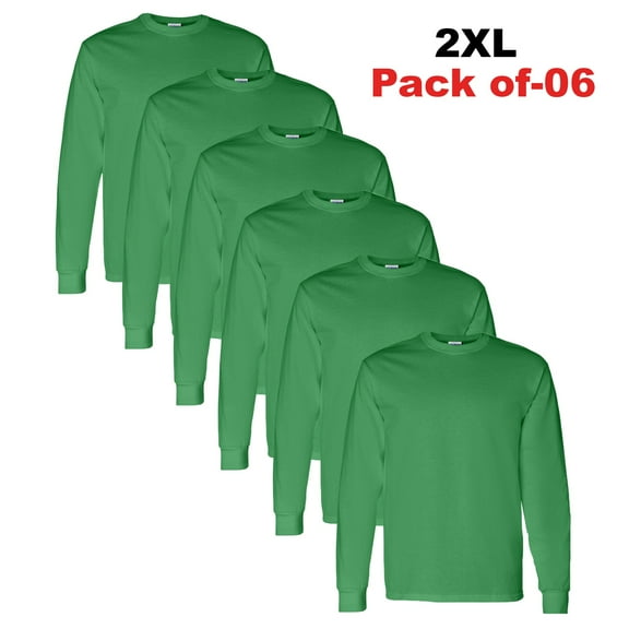 Gildan Heavy Cotton Long Sleeve T-Shirt for Men - Plain Long Sleeve Tees - Bulk Tee | 100% Cotton | Irish Green | Size 2XL - Pack Of 9