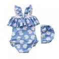 thumbnail image 3 of BESLY Toddler Little Girls Ruffled Swimsuits 1-7T One-Piece Beach Swimwear Chid Sunsuit with Swim Caps, 3 of 3
