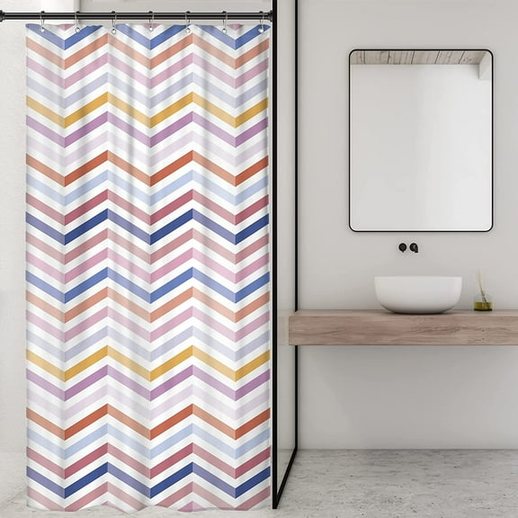 Stall Small Rainbow Colorful Half Size Shower Curtain 36x72 Inch Chevron Herringbone Striped Geometric Single Narrow Tiny Walkin Stand Up Dorm Decor Fabric Bathroom Set Polyester Waterproof