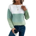 thumbnail image 3 of Women'S Fall Winter Fashion Casual Round Neck Ribbed Knitted Colorblock Drop Shoulder Long Sleeve Sweater Green XL, 3 of 9