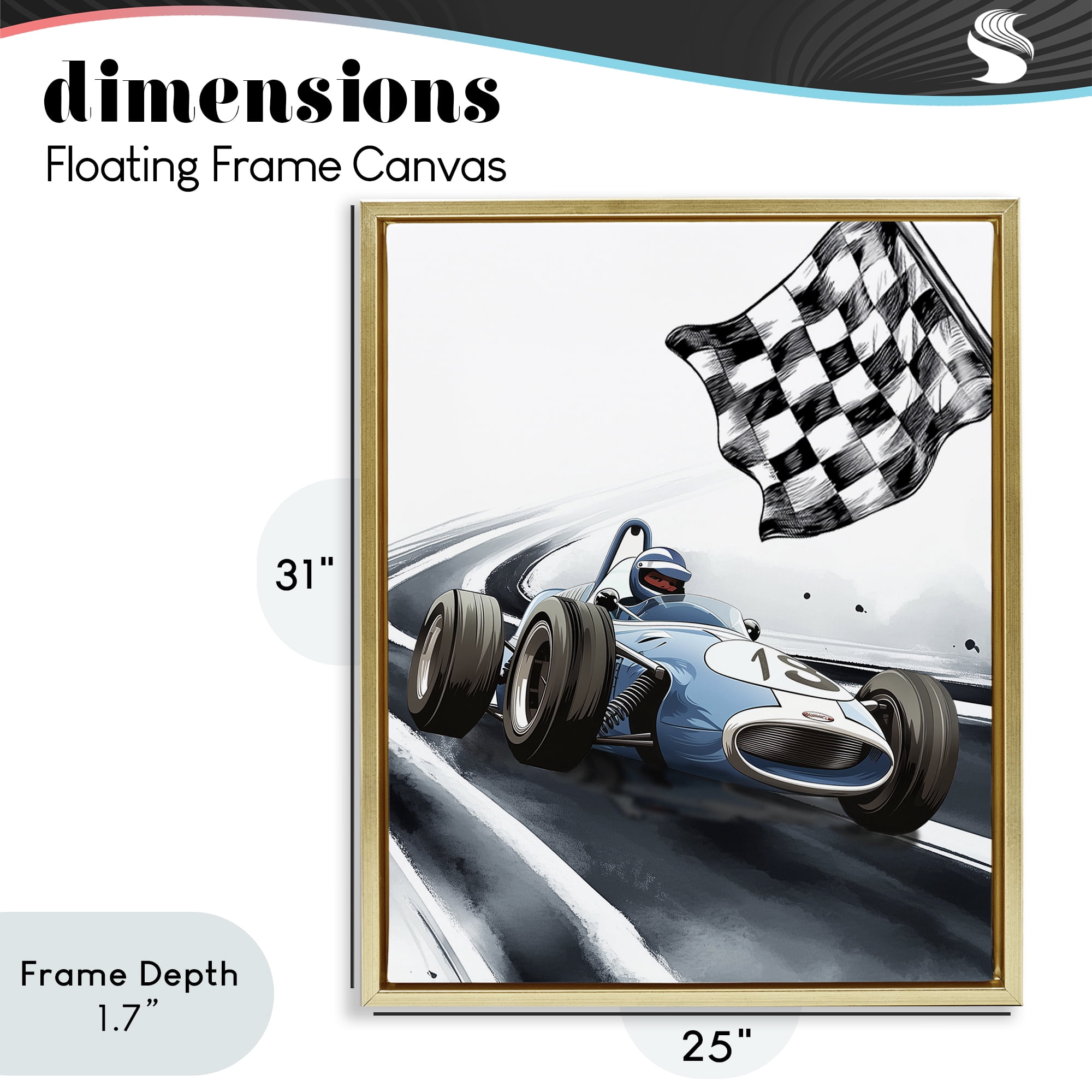 Stupell Industries Dynamic Racecar Driving Gold Framed Floater Canvas Wall Art, design by Christine Simpson Art