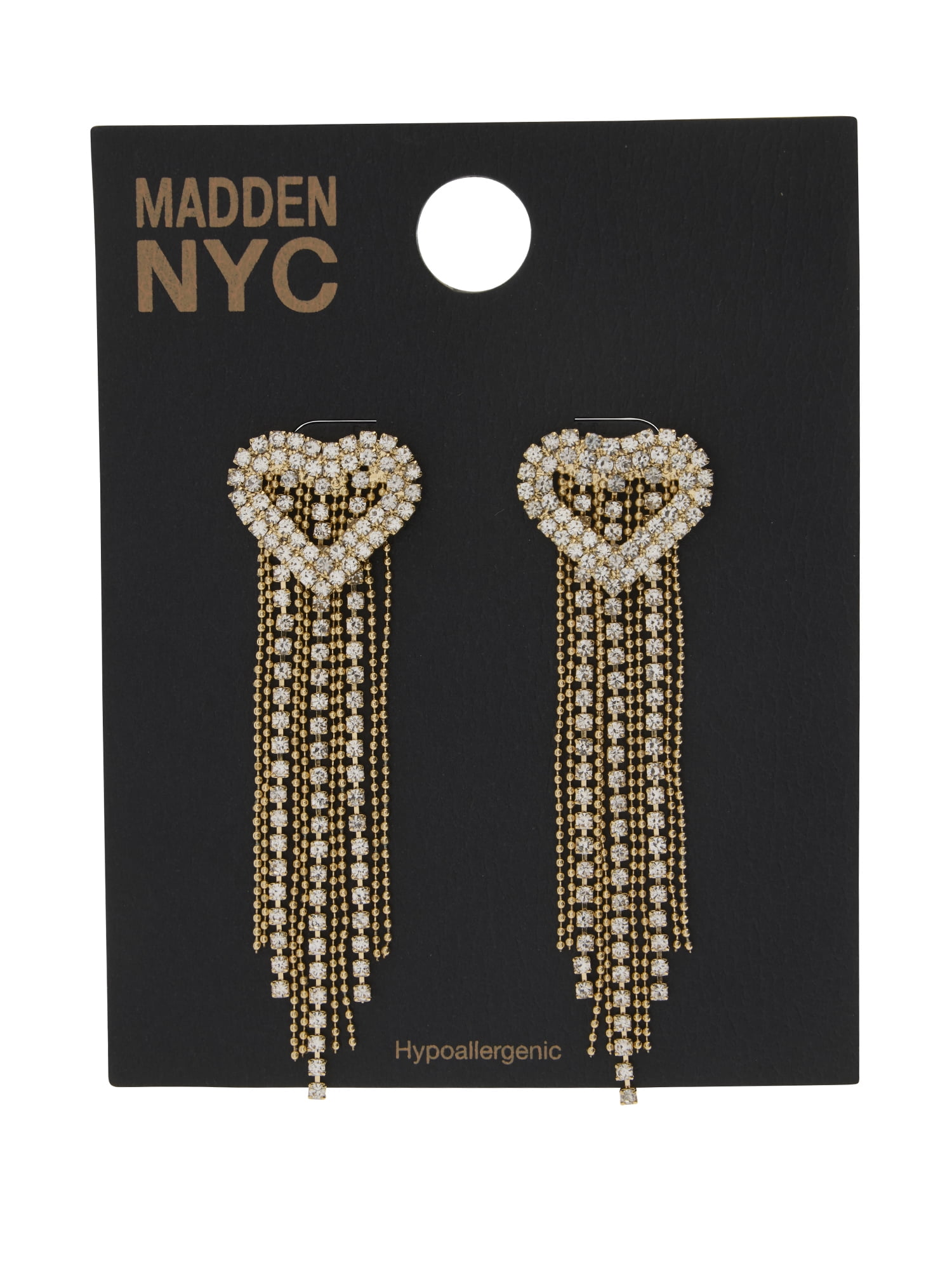 Madden NYC Women's Gold Tone Western Rhinestone Heart Fringe Chandelier Earrings