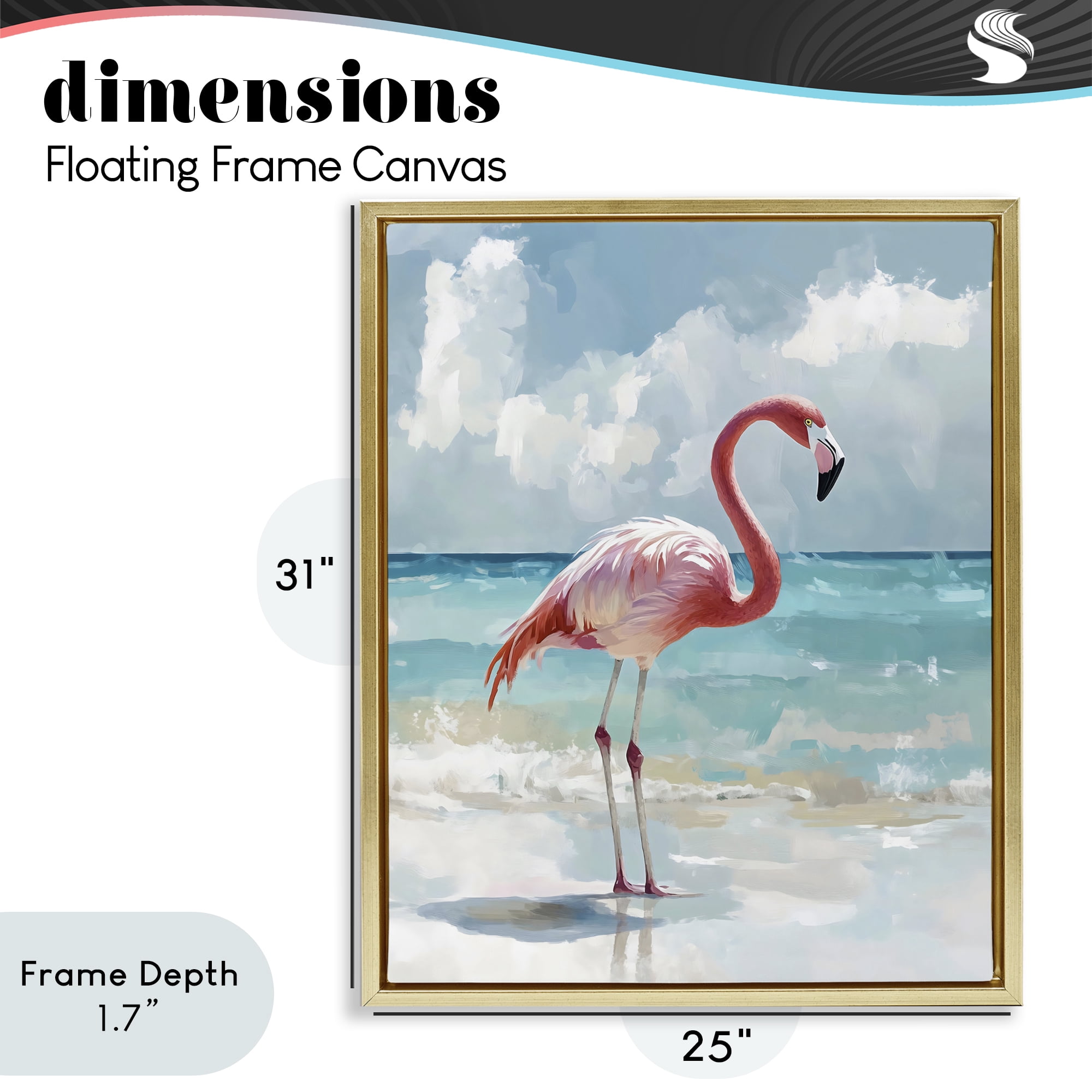 Stupell Industries Flamingo At Shore Gold Framed Floater Canvas Wall Art, design by The Prints Vibe