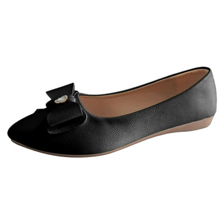 

Ladies Large Size Single Shoes Simple Pure Colour Bowknot Rhinestone Low Heel Flat Bottom Single Shoes Loafers