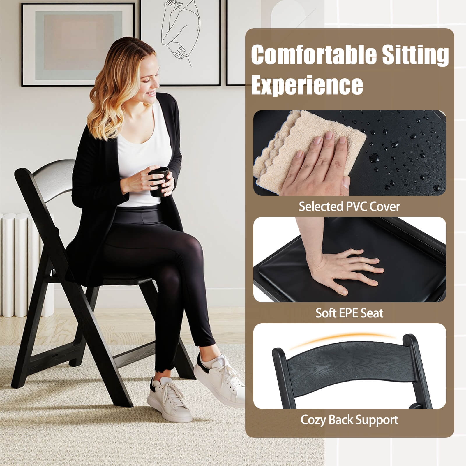 Costway 20 Pack Resin Folding Chairs with Padded Seat All-Weather Resin Frame Patio Black
