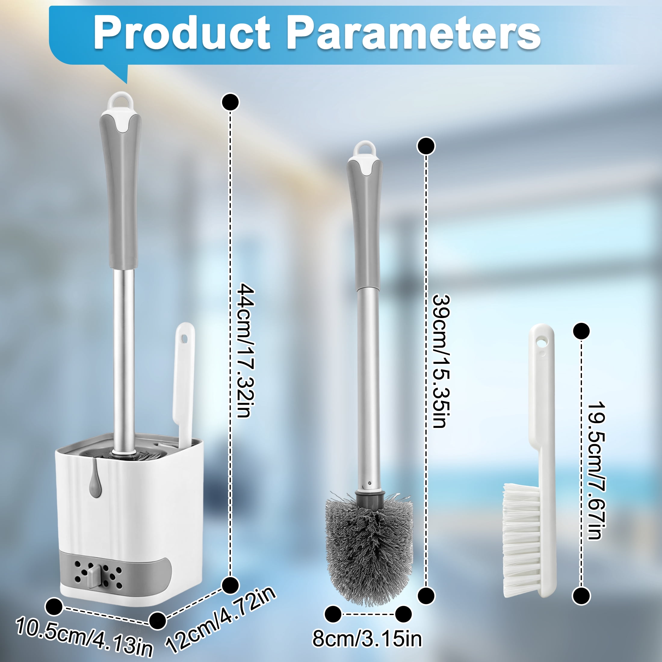 2 Pack Toilet Brush and Holder Set with Side Mini Brush, Toilet Brush Set with Drainage Drawer, Wall Mount & Freestanding Bathroom Toilet Cleaner Brush, Long Handle Toilet Bowl Cleaning Brush