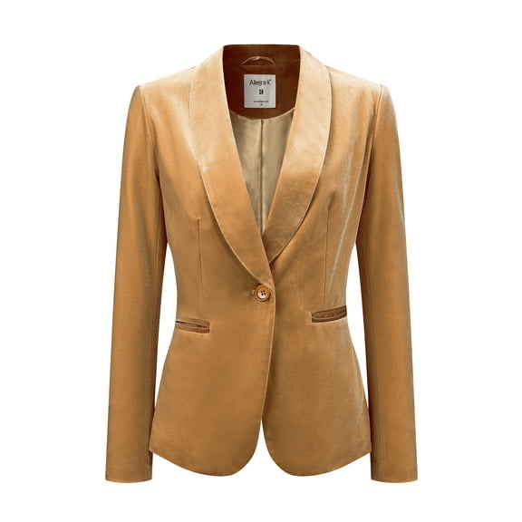 DARING DIVA Velvet Office Coat Shawl Collar Button Blazer L Dark Yellow