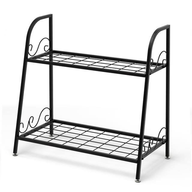 Patiojoy Metal Plant Stand 2-Tier Flower Potted Holder Ladder-Shapped Storage Rack Shelf Shoe Rack Black