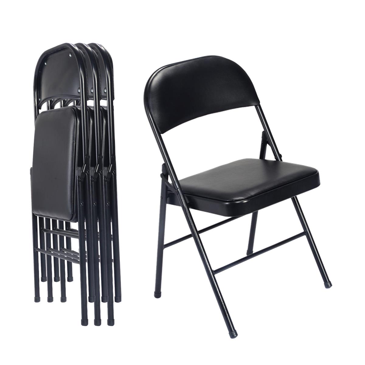 UbesGoo Set of 4 Fabric Upholstered Padded Seat Metal Frame Folding Chair Portable Black - image 3 of 8
