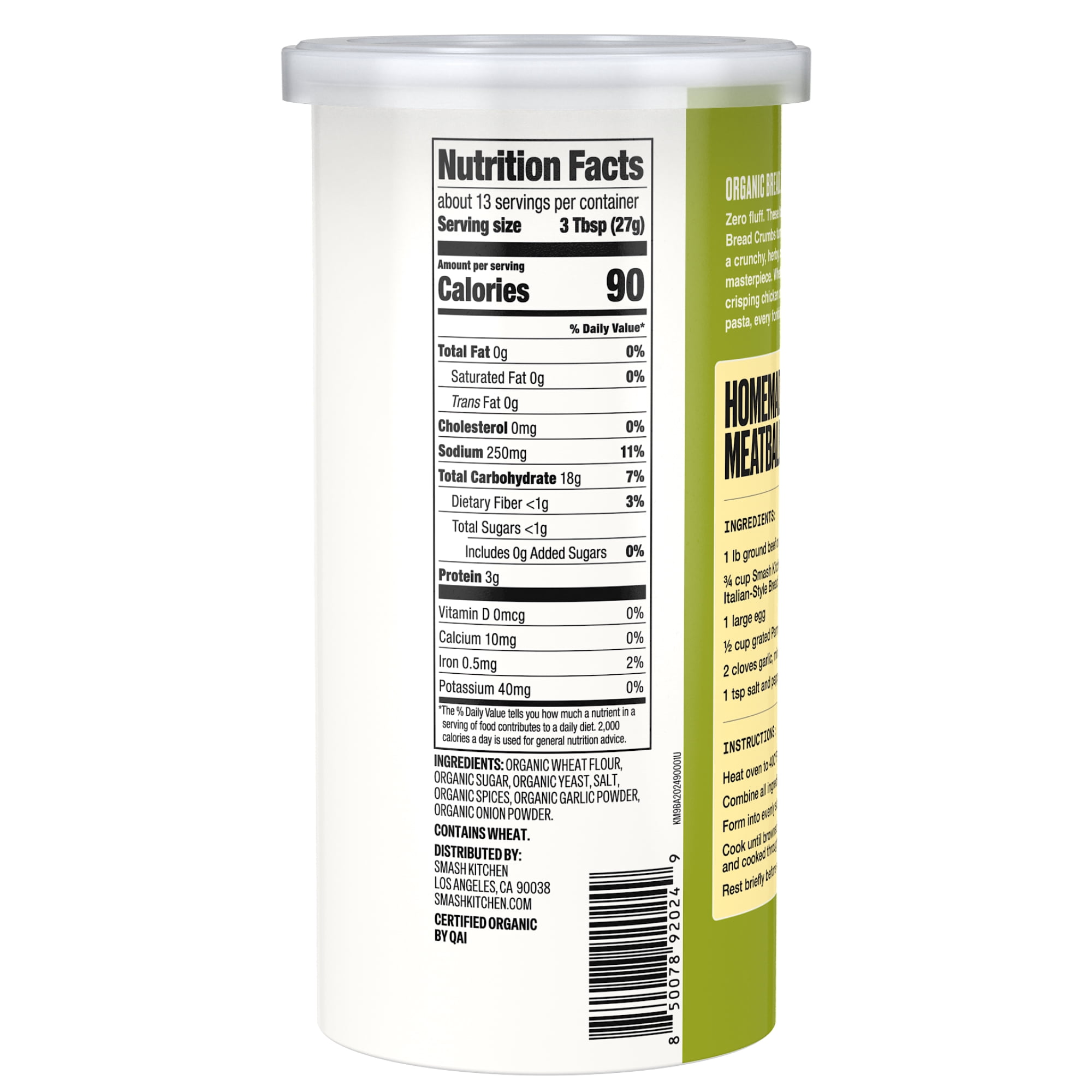 Smash Kitchen USDA Organic Non-GMO Italian Breadcrumbs, 12 oz