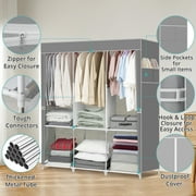 HONEIER 50 Inch Closet Organizers, Storage Closet 6 Storage Spaces with 3 Hanging Area, Steel Frame Fabric Portable Closet, Easy Assembly And Dust Resistant, Grey