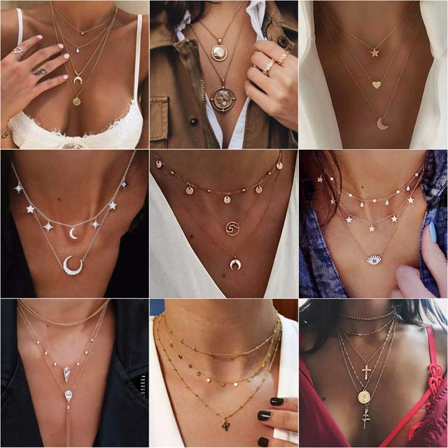 Collar de varias capas de aleación estilo hip hop Star Moon colgante de temperamento de moda retrato de cadena de clavícula joyas de pareja regalo de San Valentín