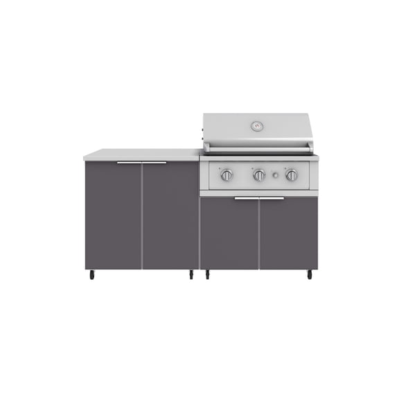 NewAge Products Outdoor Kitchen Aluminum 4 Piece Cabinet Set with Caster and 2 Door, Grill Cabinet, Performance Grill, Countertop