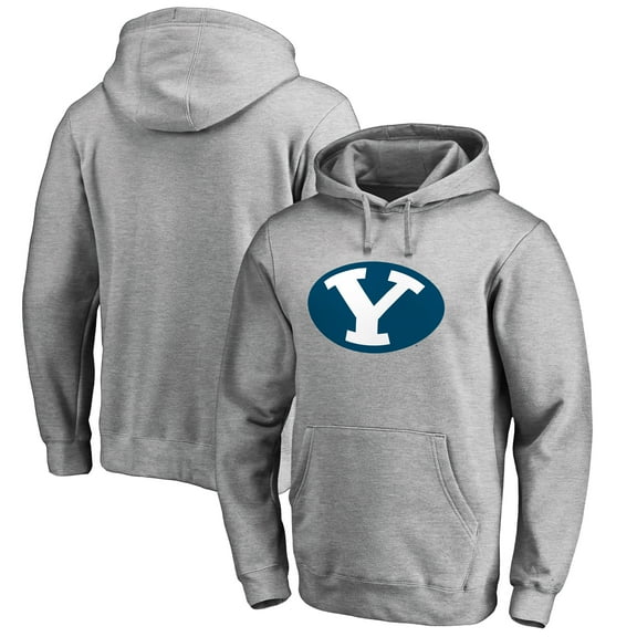 Men's Ash BYU Cougars Primary Team Logo Pullover Hoodie