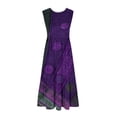 thumbnail image 3 of Boho Maxi Dress for Women Summer Cotton Printed Crew Neck Sleeveless Dresses Tunic Tank Dress with Pockets Bohemian Oversized Sundress Purple M, 3 of 4