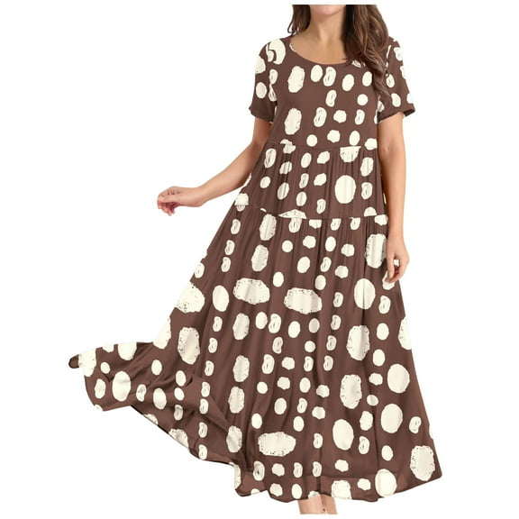 2026 ! JINMGG Summer Dresses 2026, Dresses for Women 2026 Women Casual Loose Bohemian Floral Dresses with Pockets Short Sleeve Summer Beach Swinging Dress Coffee XL