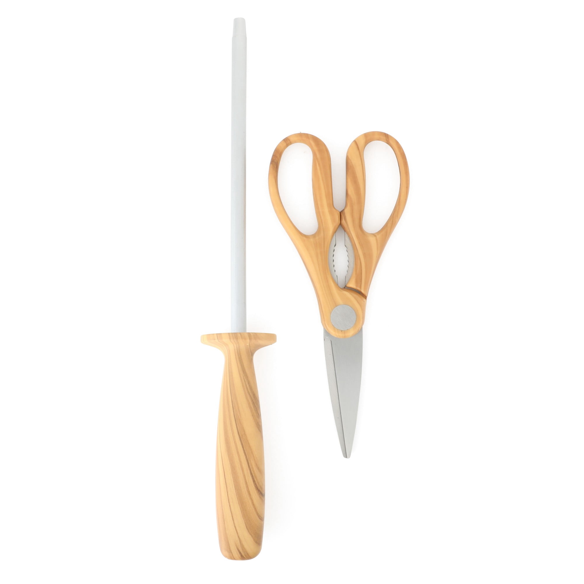 Martha Stewart Austenwood 15-Piece German Stainless Steel Cutlery Block Set, Italian Olive Wood Forged Handles and Wood Block