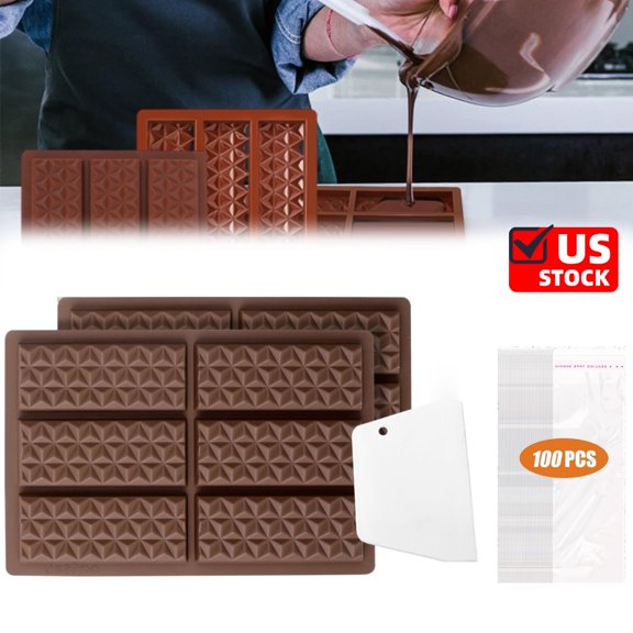 2 PCS Chocolate Bar Mold Deep Dubai Stuffed Silicone Molds for Filling Knafeh Pistachio Chocolate Bar and Wax Melts Rectangle Thick Candy Bar Molds Break Apart , Pyramid