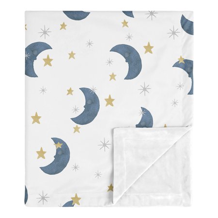 UPC: 0846480077299 | Moon and Star Blue Gold Baby Security Blanket by Sweet Jojo Designs