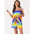 thumbnail image 2 of DARING DIVA Women's 2-Piece Rainbow Tank Tops with Shorts Stripe Pajama Set L Blue, 2 of 6
